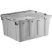 A grey Orbis Stack-N-Nest Flipak tote box with hinged lid.