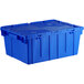 A dark blue Orbis Stack-N-Nest Flipak tote box with hinged lid and handles.