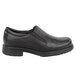 A black Rockport men's slip-on dress shoe with a thin rubber sole.