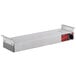 An Avantco strip warmer with a silver rectangular metal shelf and red and black knobs.