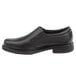 A black Rockport Works slip-on dress shoe for men with a rubber sole.