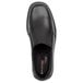 A pair of men's Rockport black leather slip on dress shoes.