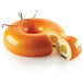 A round orange and white dessert made with the Silikomart KIT TRINITY silicone baking molds.