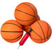 A group of basketballs with a red pump attached to one.