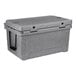 A grey CaterGator outdoor cooler with a lid and handles.