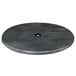 A round black steel laminate table top with a hole in the middle.