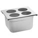 A white stainless steel container with four holes in it.