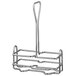 A silver metal Vollrath Dripcut Wire Cruets Caddy rack with a round handle holding three baskets.
