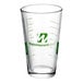 A clear beer mixing glass with the WebstaurantStore logo in green.