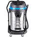A Lavex stainless steel wet/dry vacuum cleaner on wheels.