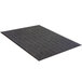 A black rectangular rug with a grey chevron pattern.