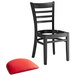 A Lancaster Table & Seating black wood chair with red vinyl seat