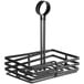 An American Metalcraft black wrought iron rectangular condiment caddy with a handle.