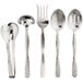 A set of American Metalcraft stainless steel serving utensils on a white background.