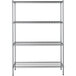 A Steelton wire shelving unit with four metal shelves and posts.