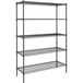 A Steelton black wire shelving kit with 5 shelves and black metal posts.