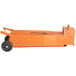 An orange rectangular cart with wheels and black text.