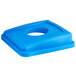 Lavex Janitorial 19 / 23 Gallon Blue Square Recycle Bin Lid with Bottle / Can Hole Main Thumbnail 3