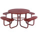 A red Wabash Valley picnic table with attached seats and a diamond patterned table top.