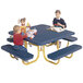 A blue Wabash Valley children's picnic table with a diamond pattern and 4 seats.