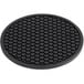 A Valor black round silicone trivet with hexagonal pattern.