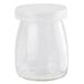 A clear glass Tablecraft jar with a white lid.