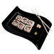 A black Fineline plastic luncheon plate with a sushi roll on it.