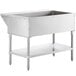 A stainless steel ServIt cold food table with an undershelf.