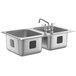 A Waterloo stainless steel double sink with faucets.