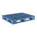 A blue polyethylene Orbis Rackable Pallet with two holes.