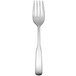 A silver salad fork with a black handle.