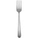 A silver fork with a black tip on a white background.