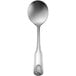 A close-up of a Delco Laguna stainless steel bouillon spoon with a handle.