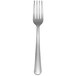 A silver Delco Heavy Windsor stainless steel dinner fork with a black tip on a white background.