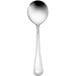 A close-up of a Delco Prima stainless steel bouillon spoon with a beaded design on the handle.