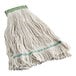 A white Lavex cotton wet mop with green trim.