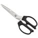 A pair of Mercer Culinary Japanese steel multi-purpose shears with black handles.
