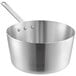 A silver aluminum Choice saucepan with a handle and a lid.