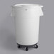 A white plastic bin on wheels with a white lid.
