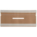 A brown cardboard box with white tape with a brown and white rectangular 13" Handle Cuff Tamper Evident Bag Seal box inside.