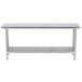 A silver rectangular Advance Tabco stainless steel work table with a stainless steel shelf.