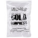 A white plastic bag with black text that reads "Medi-First Cold Compress" containing a Medique cold pack.
