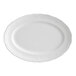 An oval pearl white porcelain platter with a scalloped wide rim.