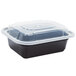 A Pactiv black plastic VERSAtainer container with a clear lid.