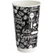 A black and white paper hot cup with coffee break print on it.