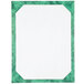 A white rectangular menu with a green frame and marble border.