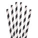 A group of Aardvark black and white striped paper straws.