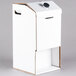A white cardboard box with a black lid and black lettering for "Sabert 7152 3 Gallon White Catering Beverage Dispenser"