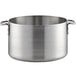 A large silver aluminum pot with handles.