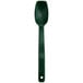 A forest green plastic spoon with a handle.